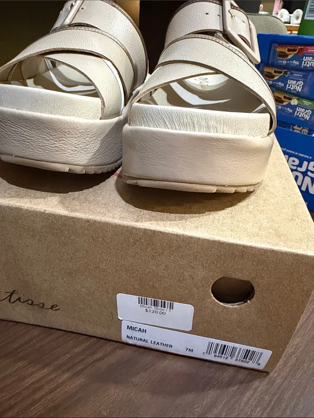 Coconuts by Matisse Cream Platform Slide Sandals with Gold Accent